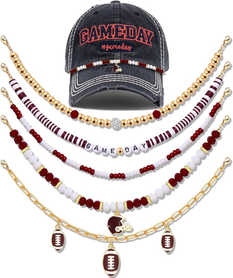 YAHPERN 5PCS Game Day Trucker Hat Chains Decorative Football Chains Baseball Cap Chains for Hat Bill Decoration Charms DIY Mesh - Image 1